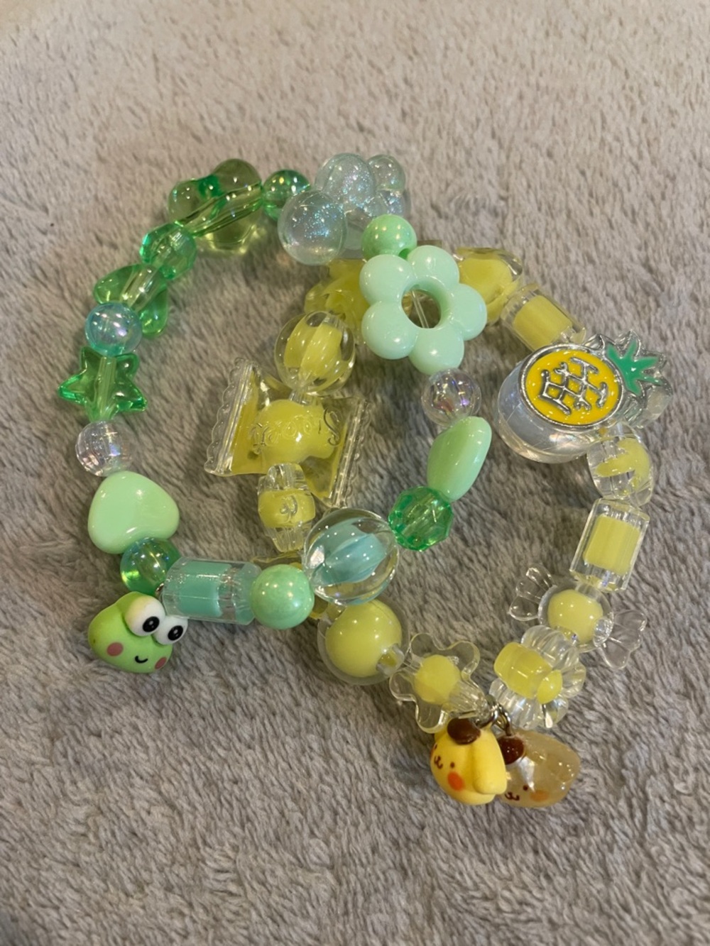 Kids Beaded Charm Bracelet Set - Yellow & Green